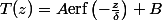 \[ T(z) = A \text{erf}\left(-\frac{z}{\delta}\right) + B \]